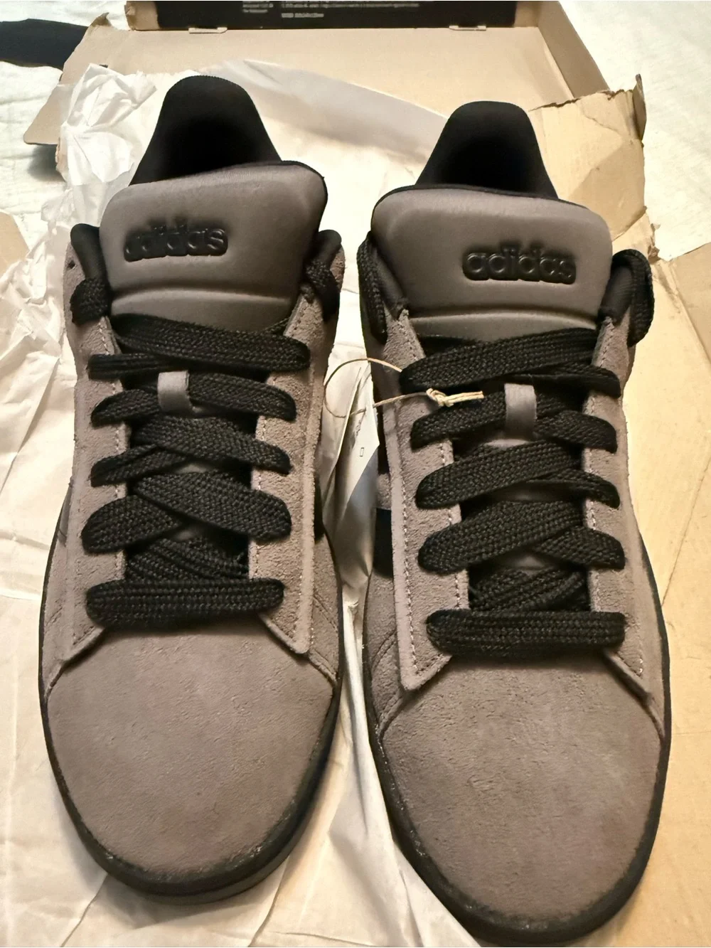 NIB Adidas Grand Court Alpha 0 Gray and Black Suede Sneakers